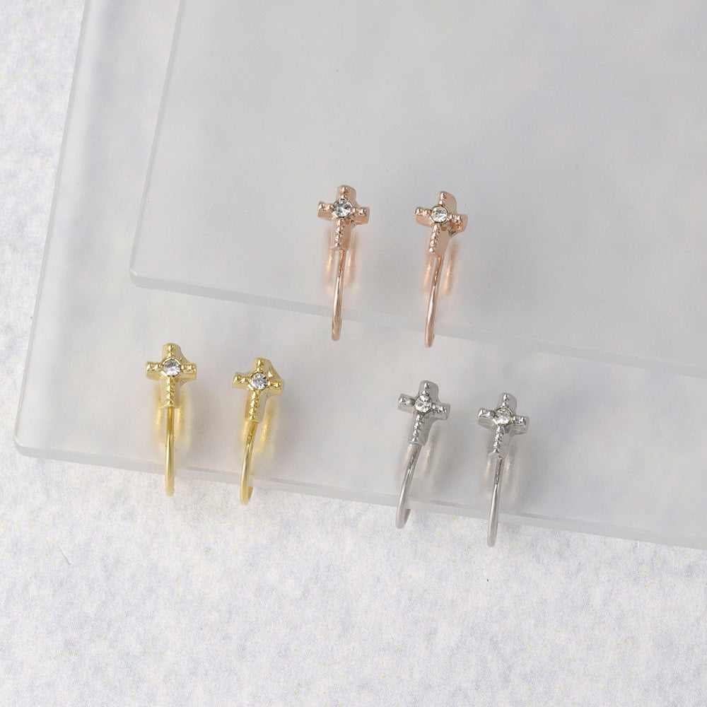 ノンホールピアス tiny. ニッケルフリー メタル クロス ストーン 極小 エアリーフィットノンホール シリコンカバー付き イヤリング