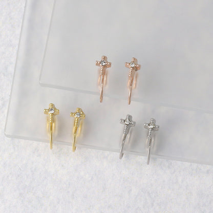 ノンホールピアス tiny. ニッケルフリー メタル クロス ストーン 極小 エアリーフィットノンホール シリコンカバー付き イヤリング