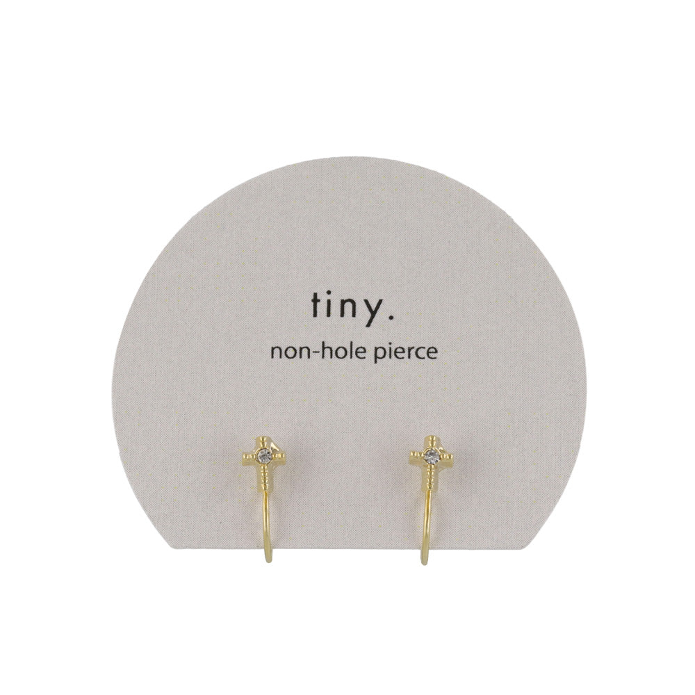 ノンホールピアス tiny. ニッケルフリー メタル クロス ストーン 極小 エアリーフィットノンホール シリコンカバー付き イヤリング
