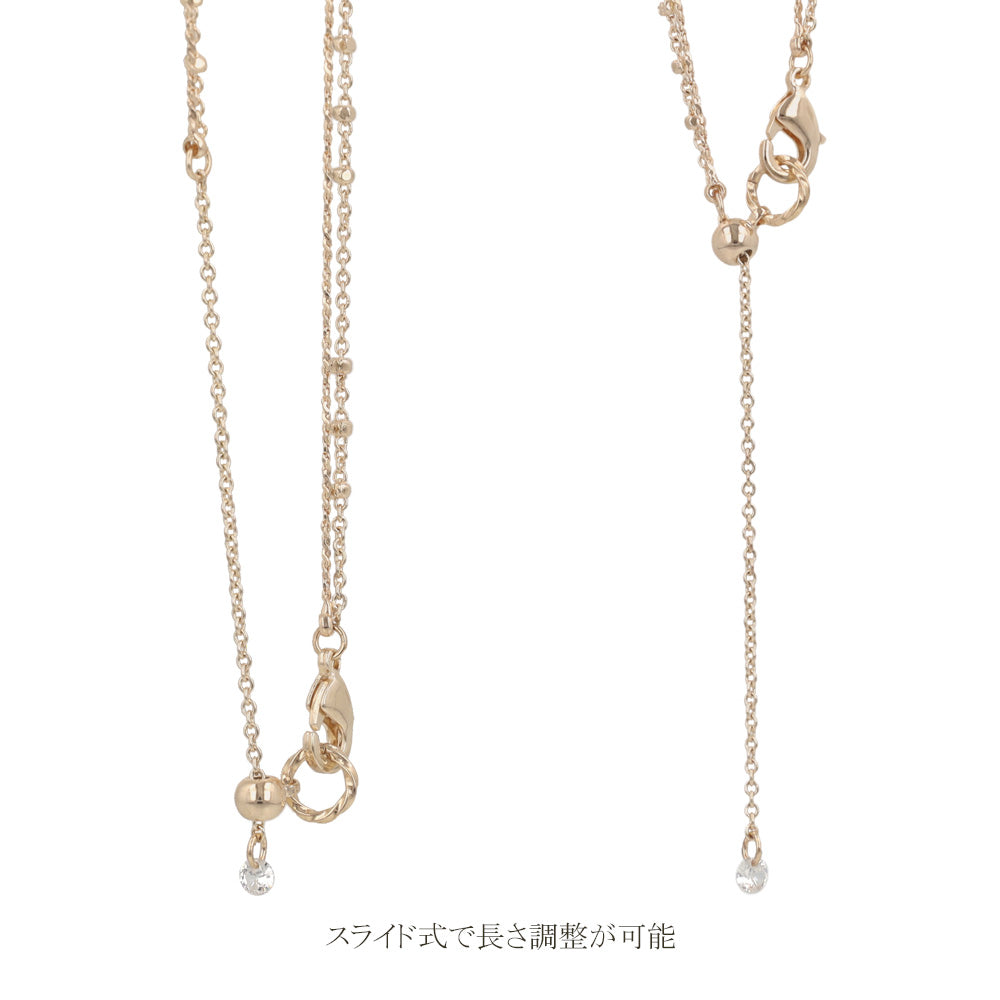 ネックレス ニッケルフリー ロゼシルバー キュービックジルコニア S字ツイスト ドットチェーン 2連 スライドボール ショートネックレス
