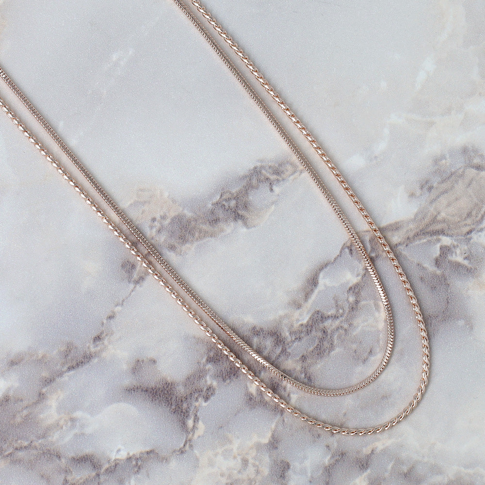 ネックレス ニッケルフリー ロゼシルバー キュービックジルコニア スネークチェーン 2連 スライドボール ショートネックレス