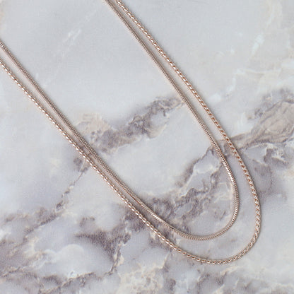 ネックレス ニッケルフリー ロゼシルバー キュービックジルコニア スネークチェーン 2連 スライドボール ショートネックレス