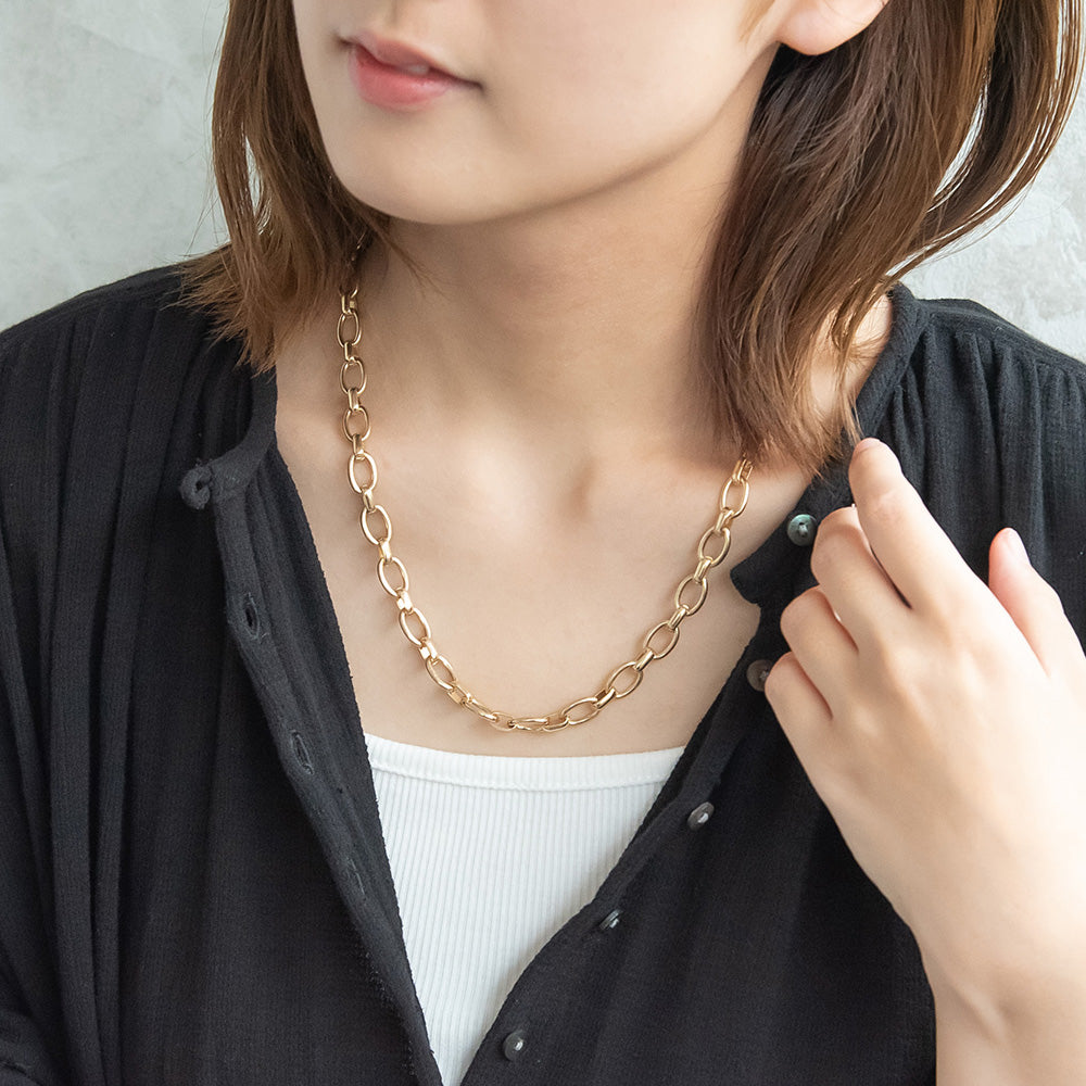 ネックレス Awesome ニッケルフリー メタル オーバルチェーン ショートネックレス