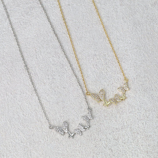 ネックレス ニッケルフリー メタル キュービックジルコニア 蝶 ストーン チェーン ショートネックレス