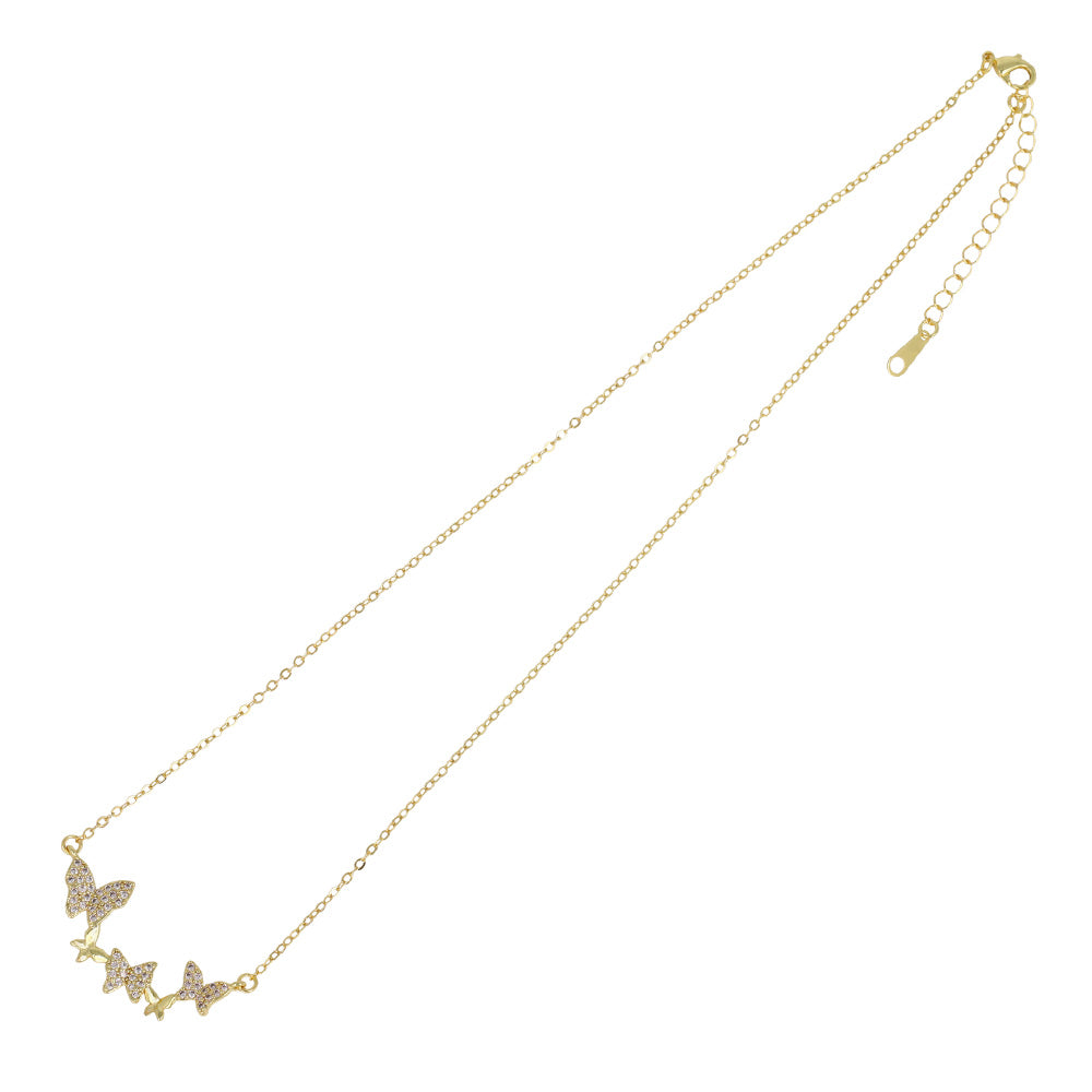 ネックレス ニッケルフリー メタル キュービックジルコニア 蝶 ストーン チェーン ショートネックレス
