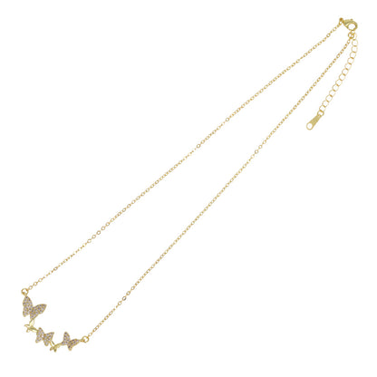 ネックレス ニッケルフリー メタル キュービックジルコニア 蝶 ストーン チェーン ショートネックレス