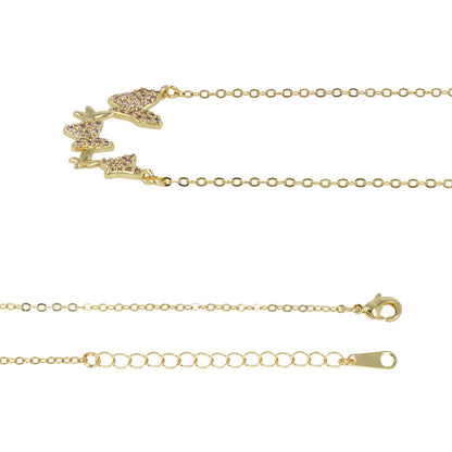 ネックレス ニッケルフリー メタル キュービックジルコニア 蝶 ストーン チェーン ショートネックレス