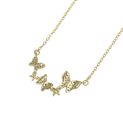 ネックレス ニッケルフリー メタル キュービックジルコニア 蝶 ストーン チェーン ショートネックレス