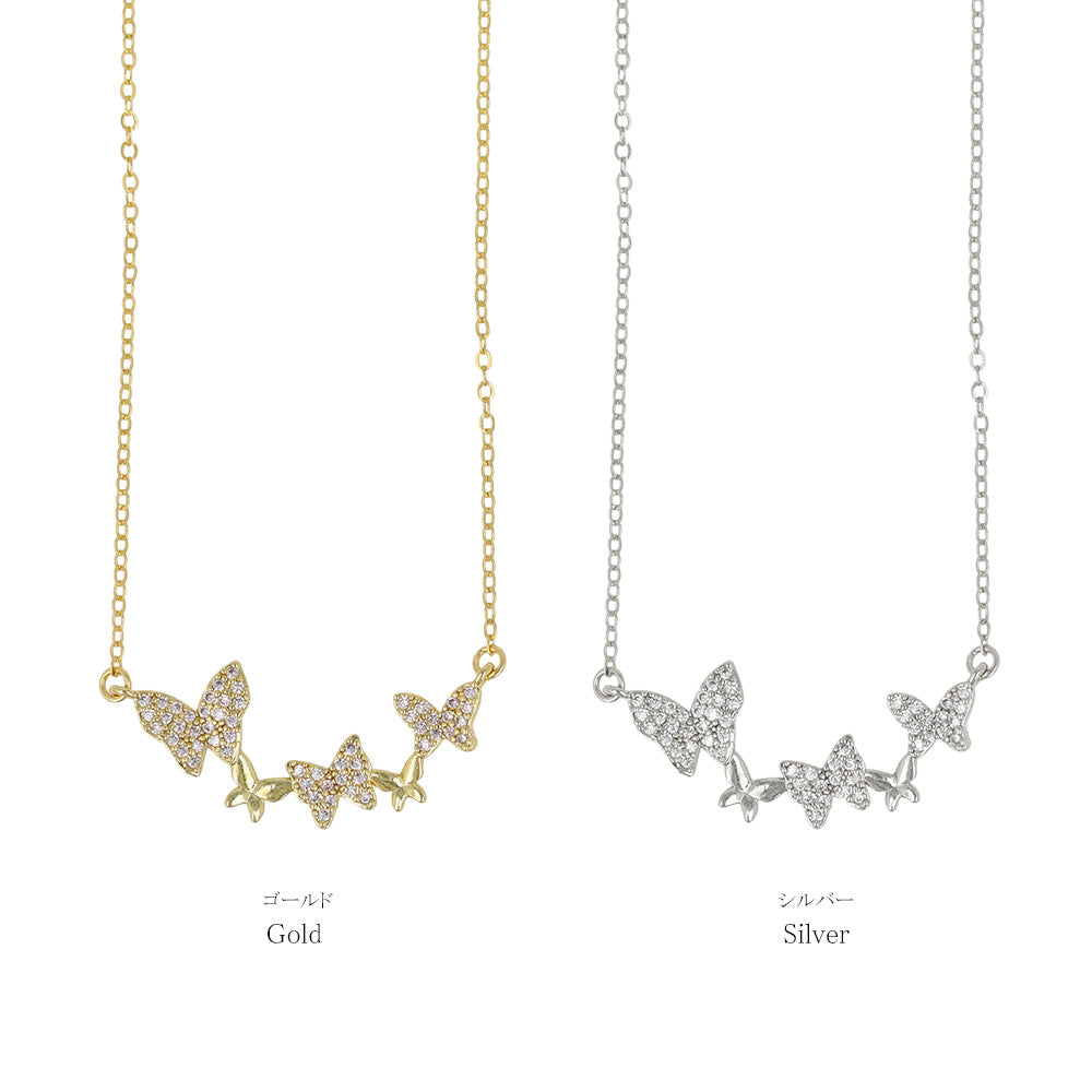 ネックレス ニッケルフリー メタル キュービックジルコニア 蝶 ストーン チェーン ショートネックレス
