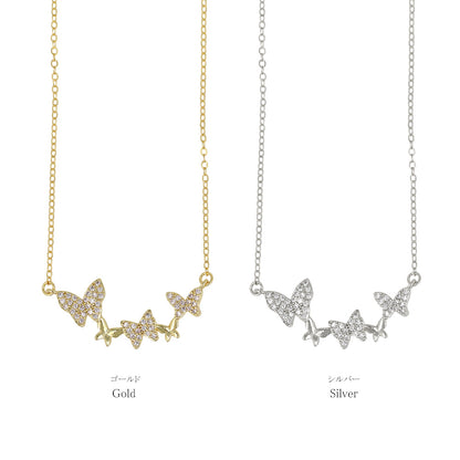 ネックレス ニッケルフリー メタル キュービックジルコニア 蝶 ストーン チェーン ショートネックレス