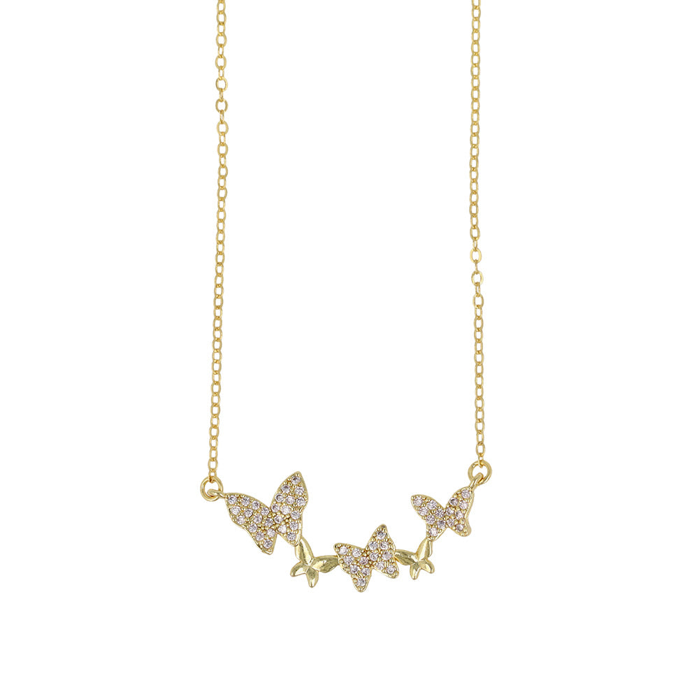 ネックレス ニッケルフリー メタル キュービックジルコニア 蝶 ストーン チェーン ショートネックレス