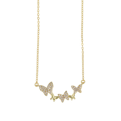 ネックレス ニッケルフリー メタル キュービックジルコニア 蝶 ストーン チェーン ショートネックレス
