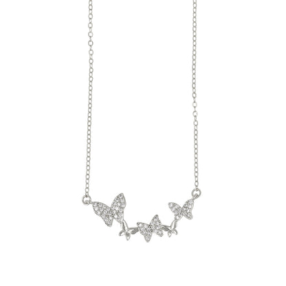 ネックレス ニッケルフリー メタル キュービックジルコニア 蝶 ストーン チェーン ショートネックレス