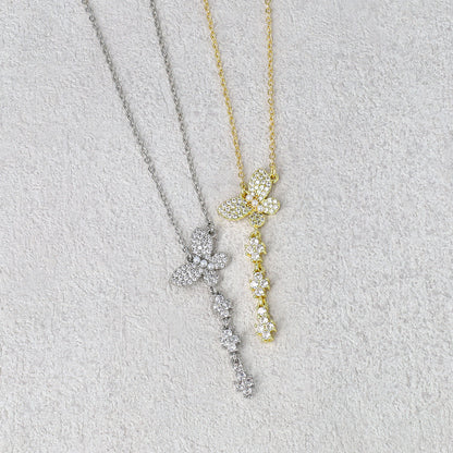 ネックレス ニッケルフリー キュービックジルコニア 蝶 ストーン パール チェーン ショートネックレス