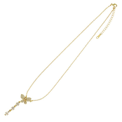 ネックレス ニッケルフリー キュービックジルコニア 蝶 ストーン パール チェーン ショートネックレス