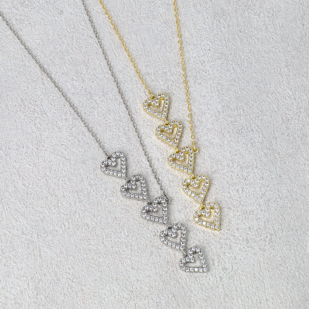 ネックレス ニッケルフリー キュービックジルコニア ライン メニー ハート ストーン チェーン ショートネックレス