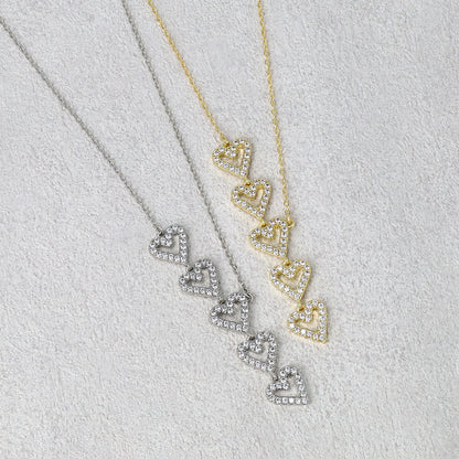 ネックレス ニッケルフリー キュービックジルコニア ライン メニー ハート ストーン チェーン ショートネックレス