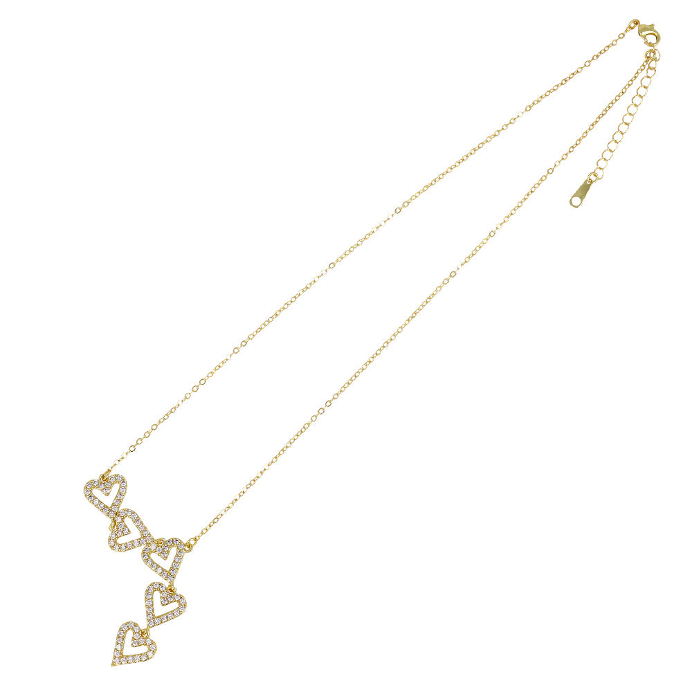 ネックレス ニッケルフリー キュービックジルコニア ライン メニー ハート ストーン チェーン ショートネックレス