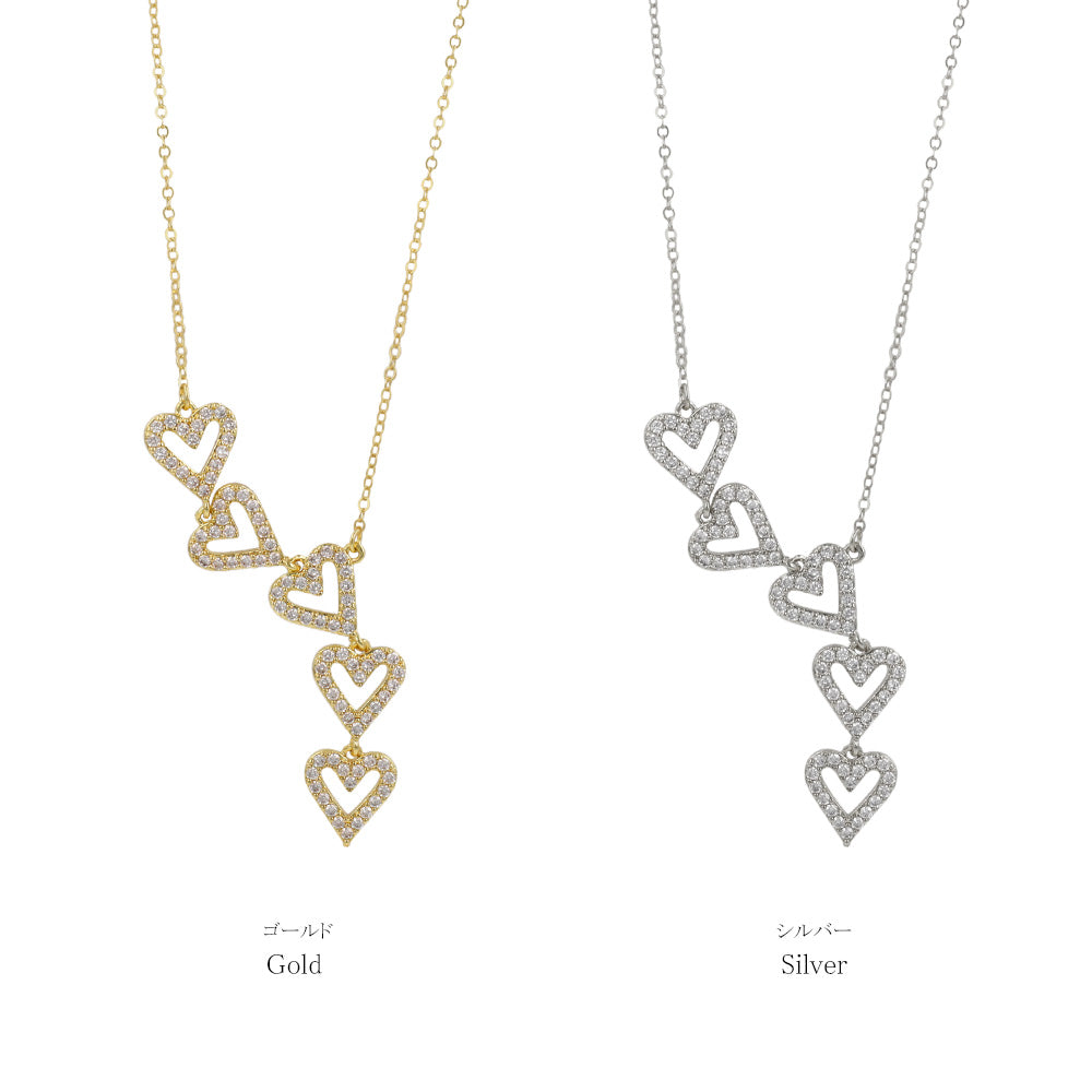 ネックレス ニッケルフリー キュービックジルコニア ライン メニー ハート ストーン チェーン ショートネックレス