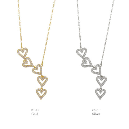 ネックレス ニッケルフリー キュービックジルコニア ライン メニー ハート ストーン チェーン ショートネックレス