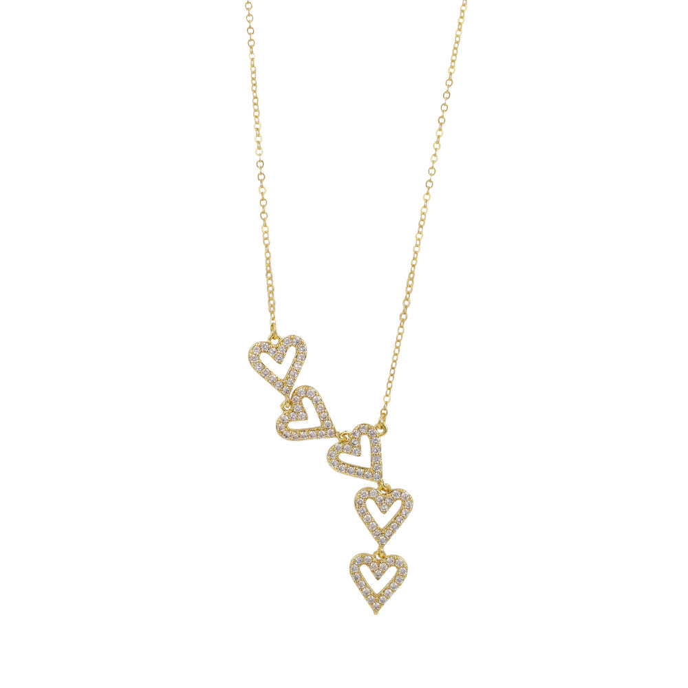 ネックレス ニッケルフリー キュービックジルコニア ライン メニー ハート ストーン チェーン ショートネックレス