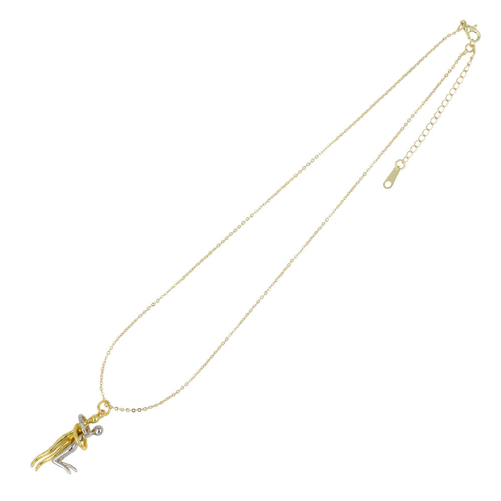 ネックレス ニッケルフリー メタル コンビカラー アート 人物 ハグ チェーン ショートネックレス