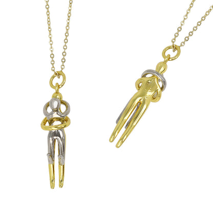 ネックレス ニッケルフリー メタル コンビカラー アート 人物 ハグ チェーン ショートネックレス