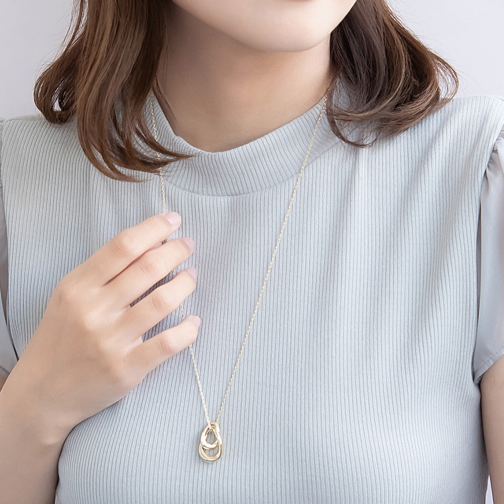 ネックレス ニッケルフリー メタル ドロップ ストーン ロング ペンダントネックレス