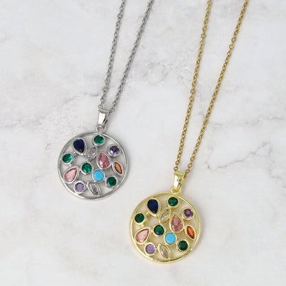ネックレス ステンレス キュービックジルコニア カラー ストーン ショートネックレス