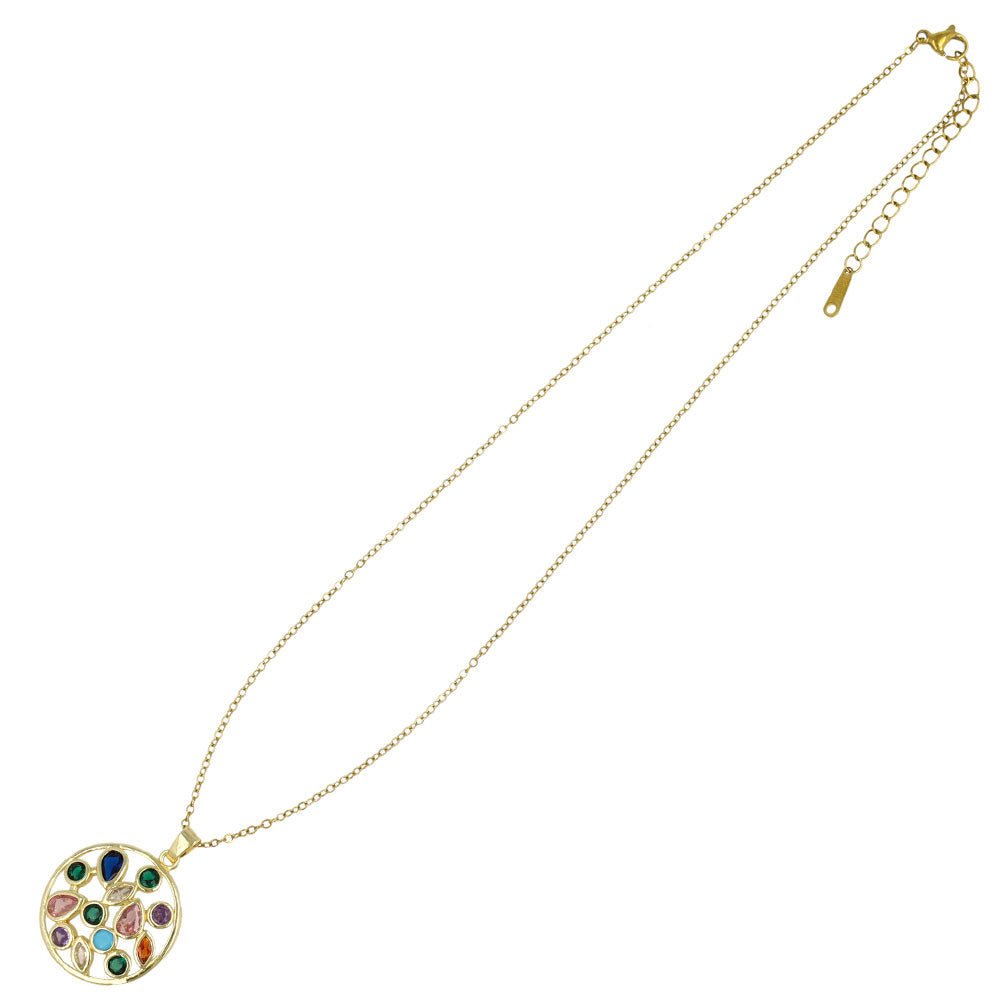 ネックレス ステンレス キュービックジルコニア カラー ストーン ショートネックレス