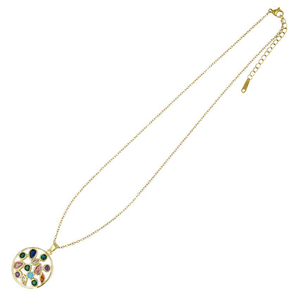 ネックレス ステンレス キュービックジルコニア カラー ストーン ショートネックレス