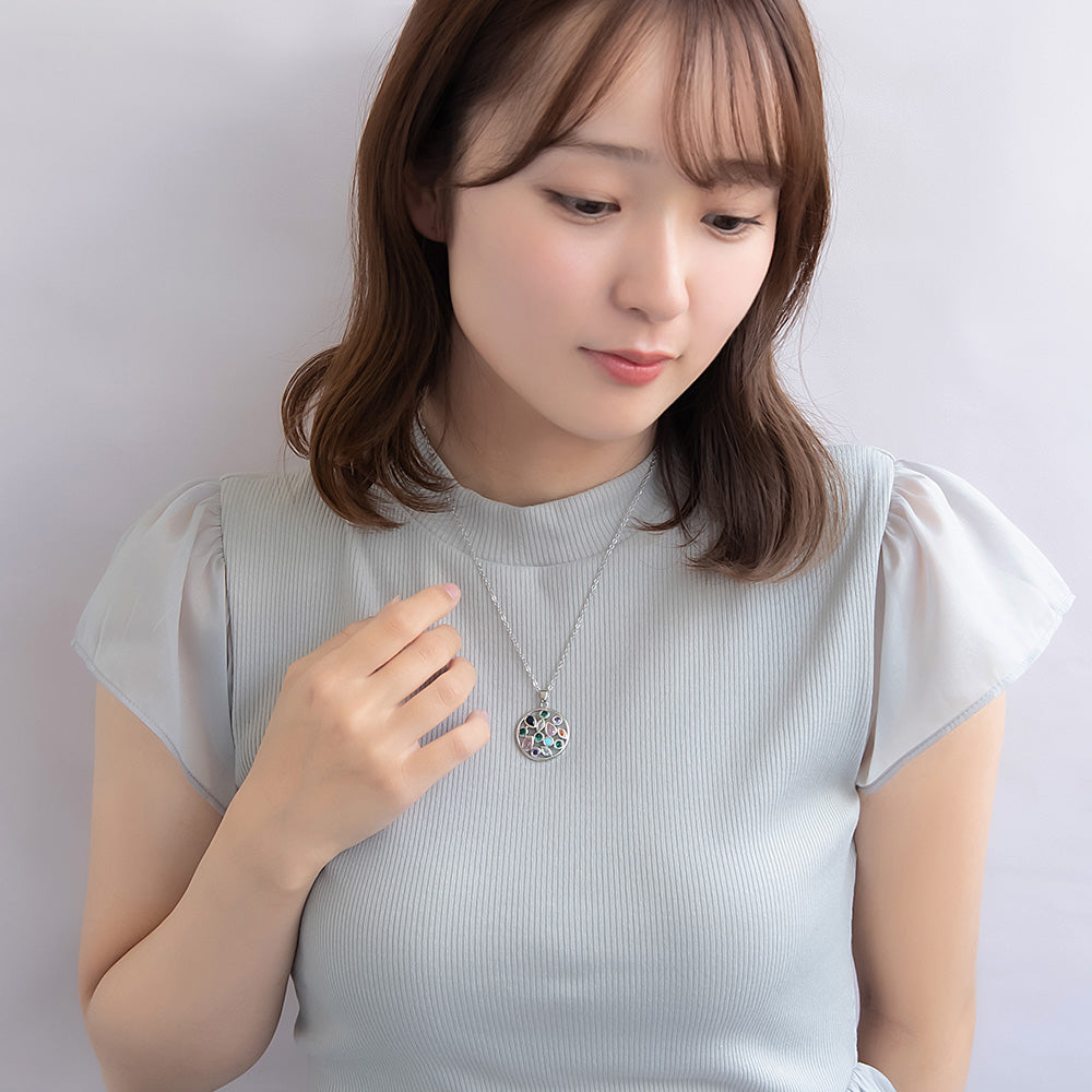ネックレス ステンレス キュービックジルコニア カラー ストーン ショートネックレス