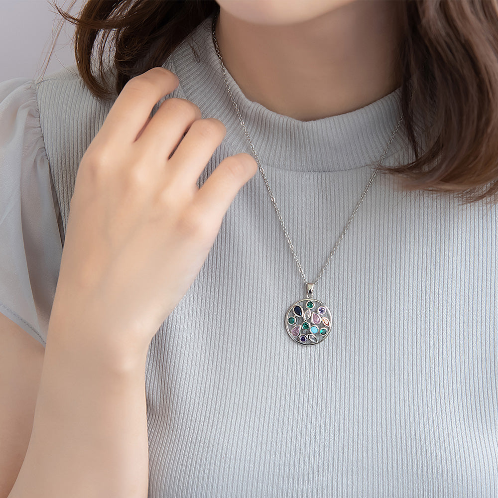 ネックレス ステンレス キュービックジルコニア カラー ストーン ショートネックレス