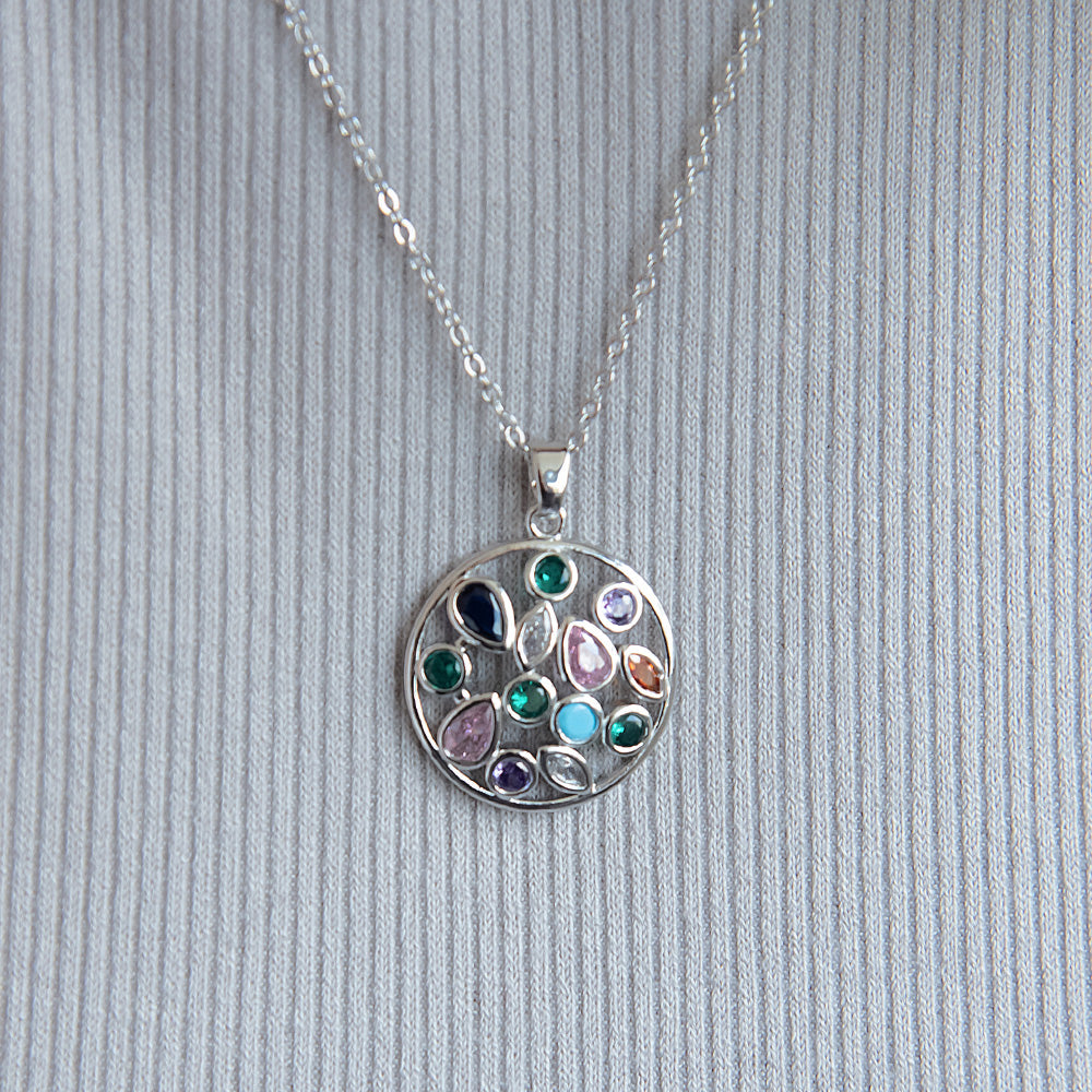 ネックレス ステンレス キュービックジルコニア カラー ストーン ショートネックレス