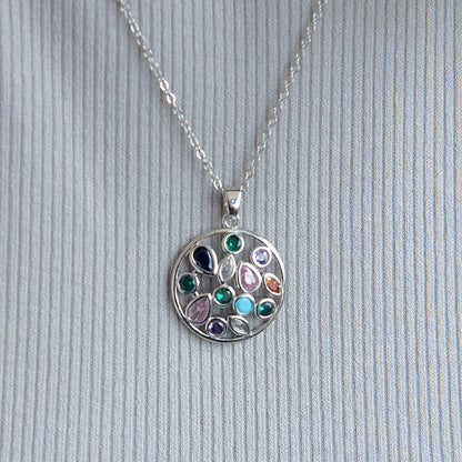 ネックレス ステンレス キュービックジルコニア カラー ストーン ショートネックレス