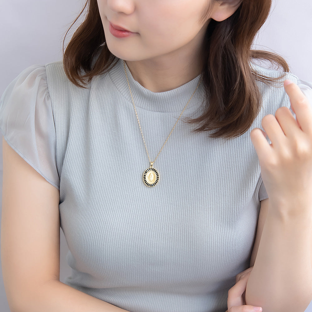 ネックレス ステンレス キュービックジルコニア マリア メダイ カラー ショートネックレス