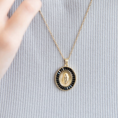 ネックレス ステンレス キュービックジルコニア マリア メダイ カラー ショートネックレス