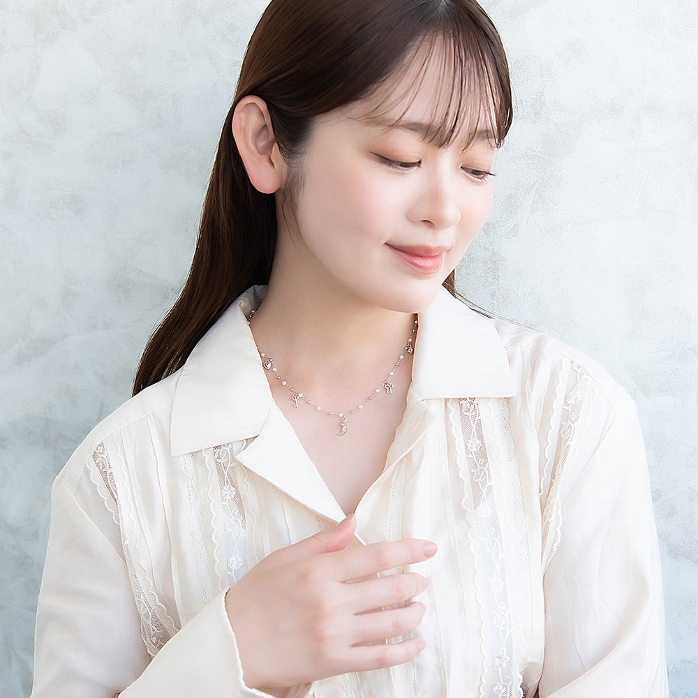 ネックレス ニッケルフリー メタル チャーム ハート 月 鍵 リボン パール ショートネックレス