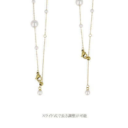 ネックレス ステンレス メタル 貝パール ドットチェーン スライドボール ショートネックレス