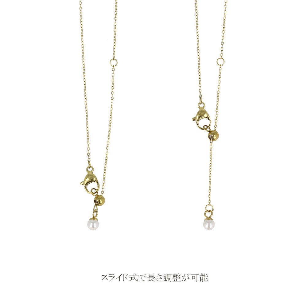ネックレス ステンレス メタル 貝パール キュービックジルコニア ドットチェーン スライドボール ショートネックレス