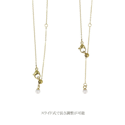 ネックレス ステンレス メタル 貝パール キュービックジルコニア ドットチェーン スライドボール ショートネックレス