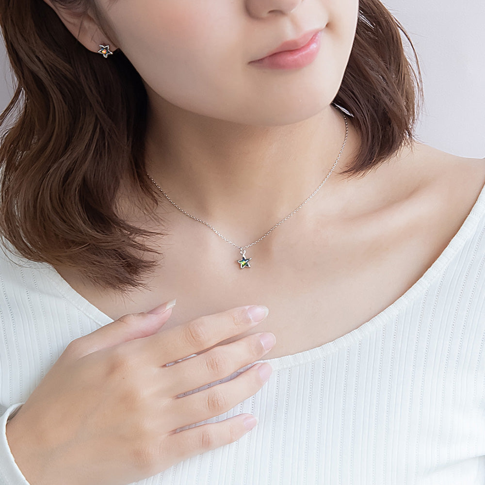ネックレス ニッケルフリー メタル 星 ストーン プチペンダントネックレス