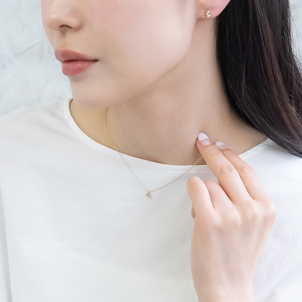 ネックレス ニッケルフリー rose cut キュービックジルコニア メタル フレーム サークル ダブル パール 超極細 チェーン プチネックレス