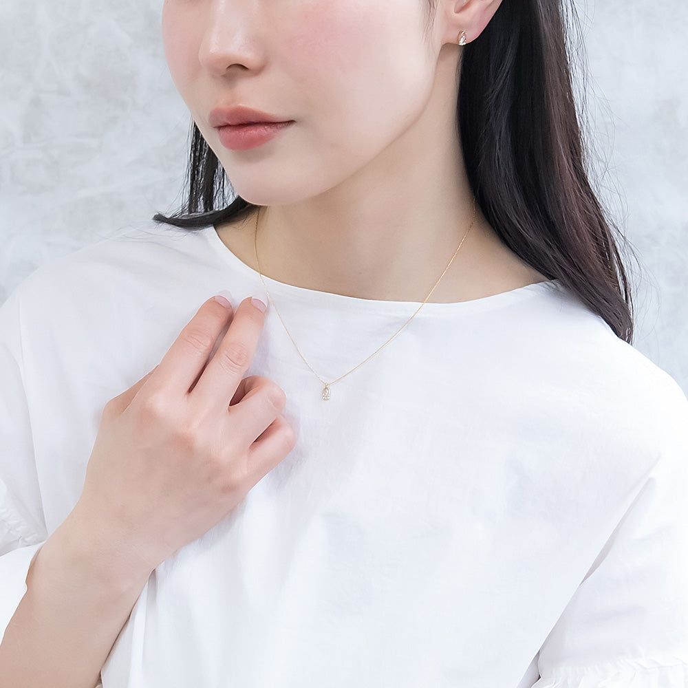 ネックレス ニッケルフリー rose cut キュービックジルコニア メタル フレーム ティアドロップ パール 超極細 チェーン プチネックレス