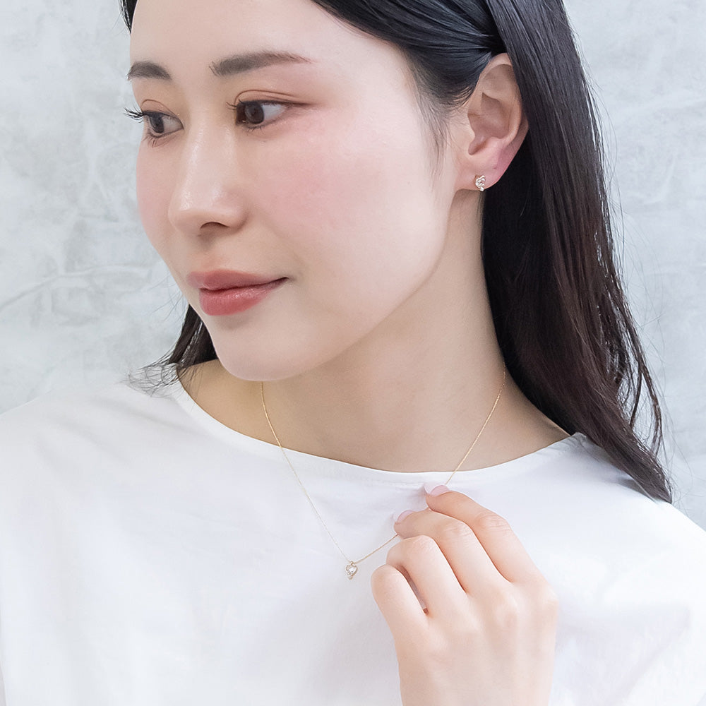 ネックレス ニッケルフリー rose cut キュービックジルコニア メタル フレーム ハート パール 超極細 チェーン プチネックレス