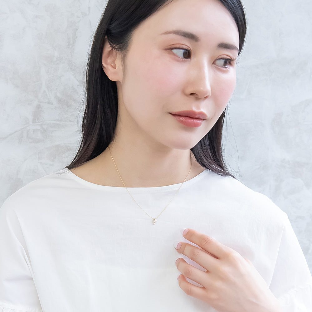 ネックレス ニッケルフリー rose cut キュービックジルコニア メタル フレーム ハート パール 超極細 チェーン プチネックレス