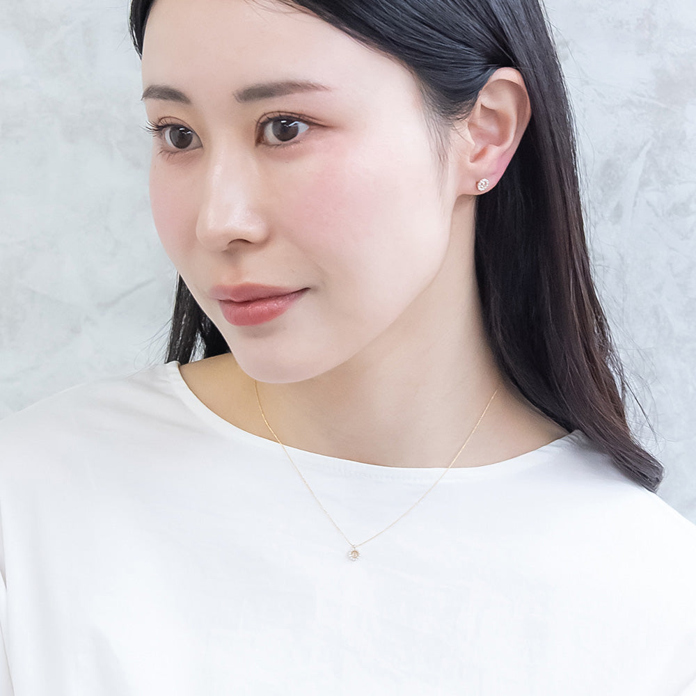 ネックレス ニッケルフリー rose cut キュービックジルコニア メタル パール フレーム サークル 超極細 チェーン プチネックレス