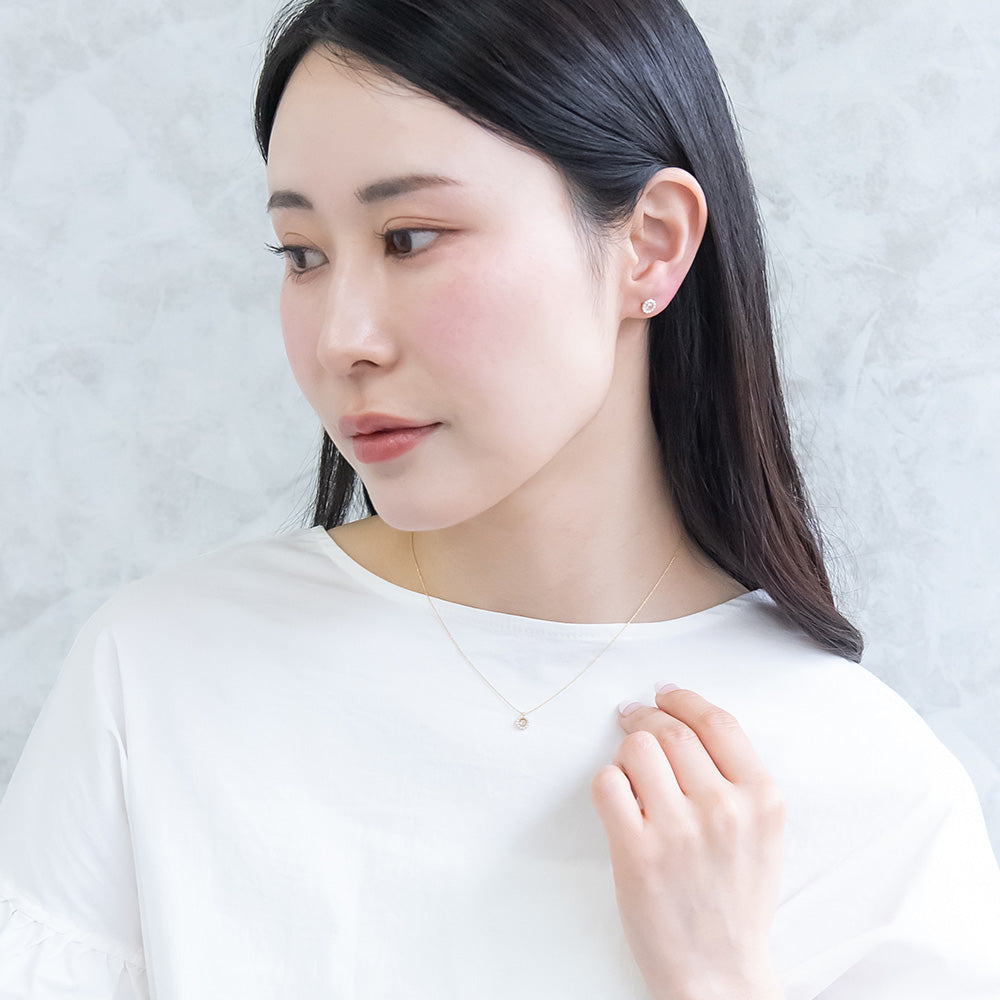 ネックレス ニッケルフリー rose cut キュービックジルコニア メタル パール フレーム サークル 超極細 チェーン プチネックレス