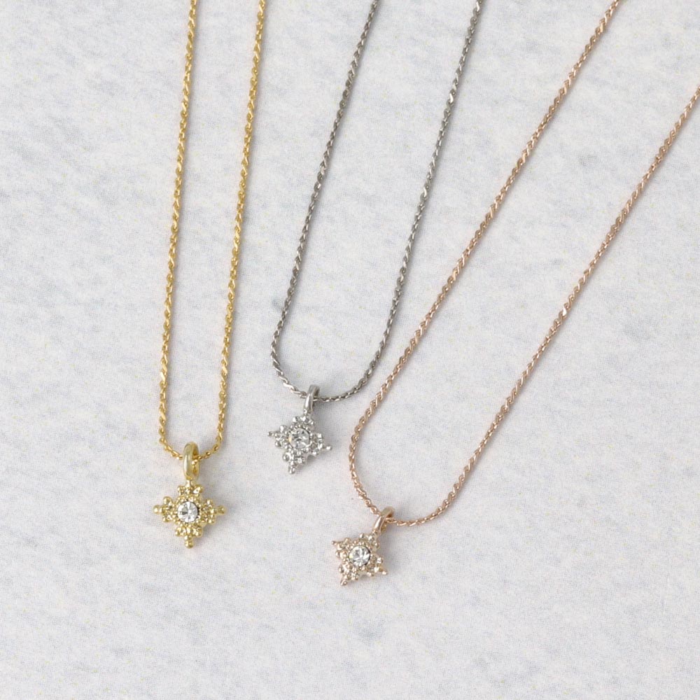 ネックレス tiny. ニッケルフリー メタル ロンバス ストーン 小粒 超極細 チェーン プチネックレス