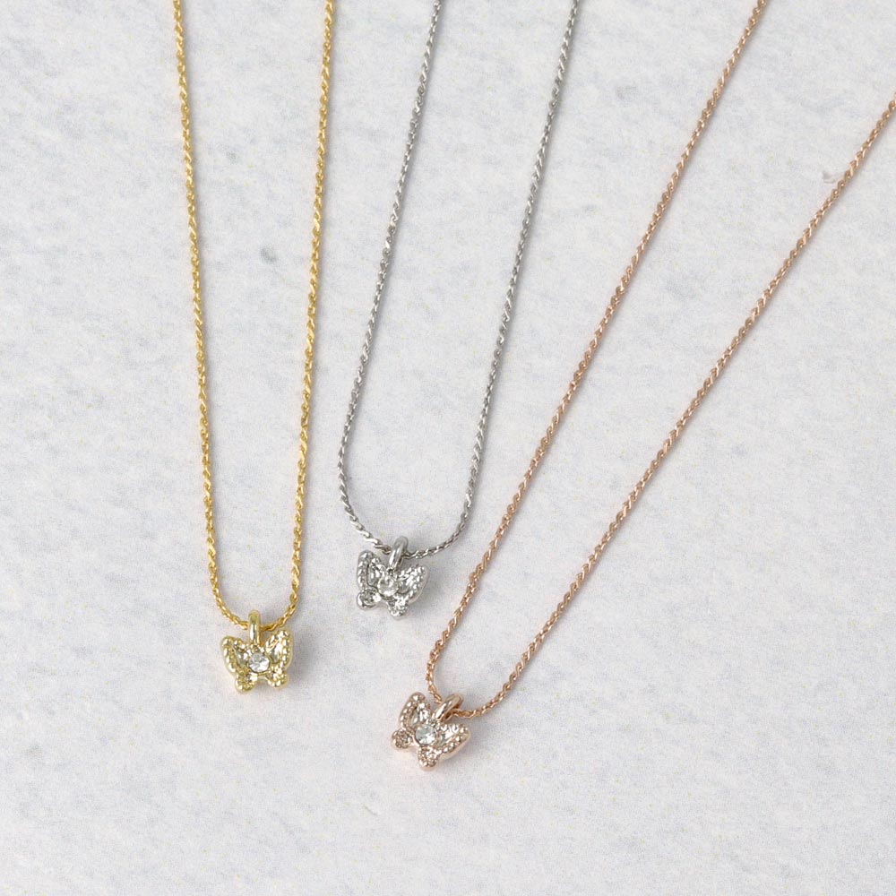 ネックレス tiny. ニッケルフリー メタル 蝶 ストーン 小粒 超極細 チェーン プチネックレス